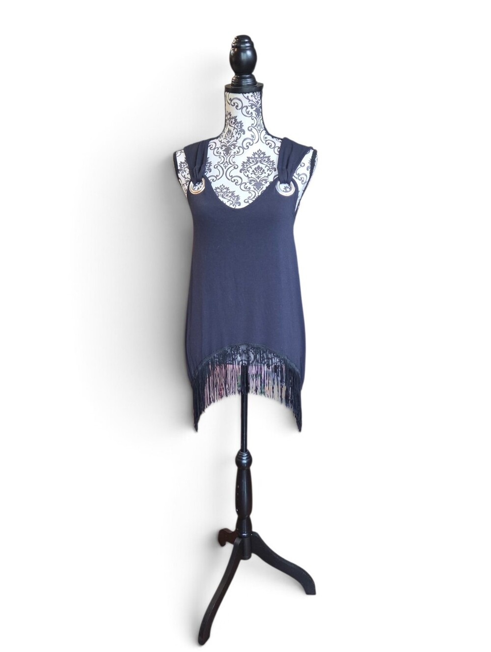 Venus Fringe Asymmetrical Hem Lightweight Tank In Black Size XS